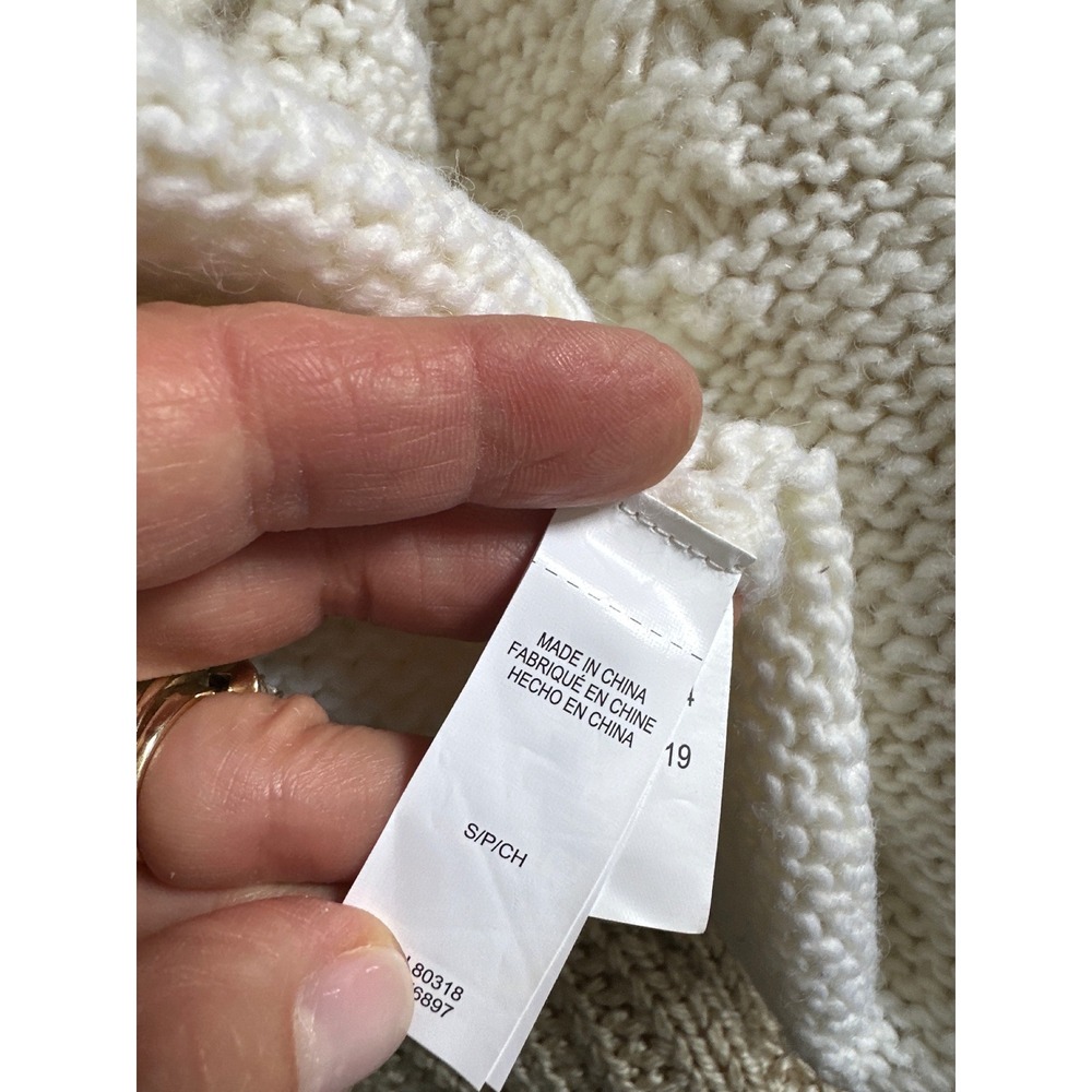 Lucky Brand Ivory Chunky Bobble Popcorn Knit Wool Blend Open Front Cardigan S - Picture 9 of 9